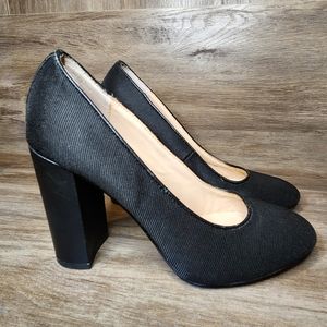 Botkier NY Valentina Black Ribbed Pump Faux Leather Block Heel Rockabilly Sz 7.5